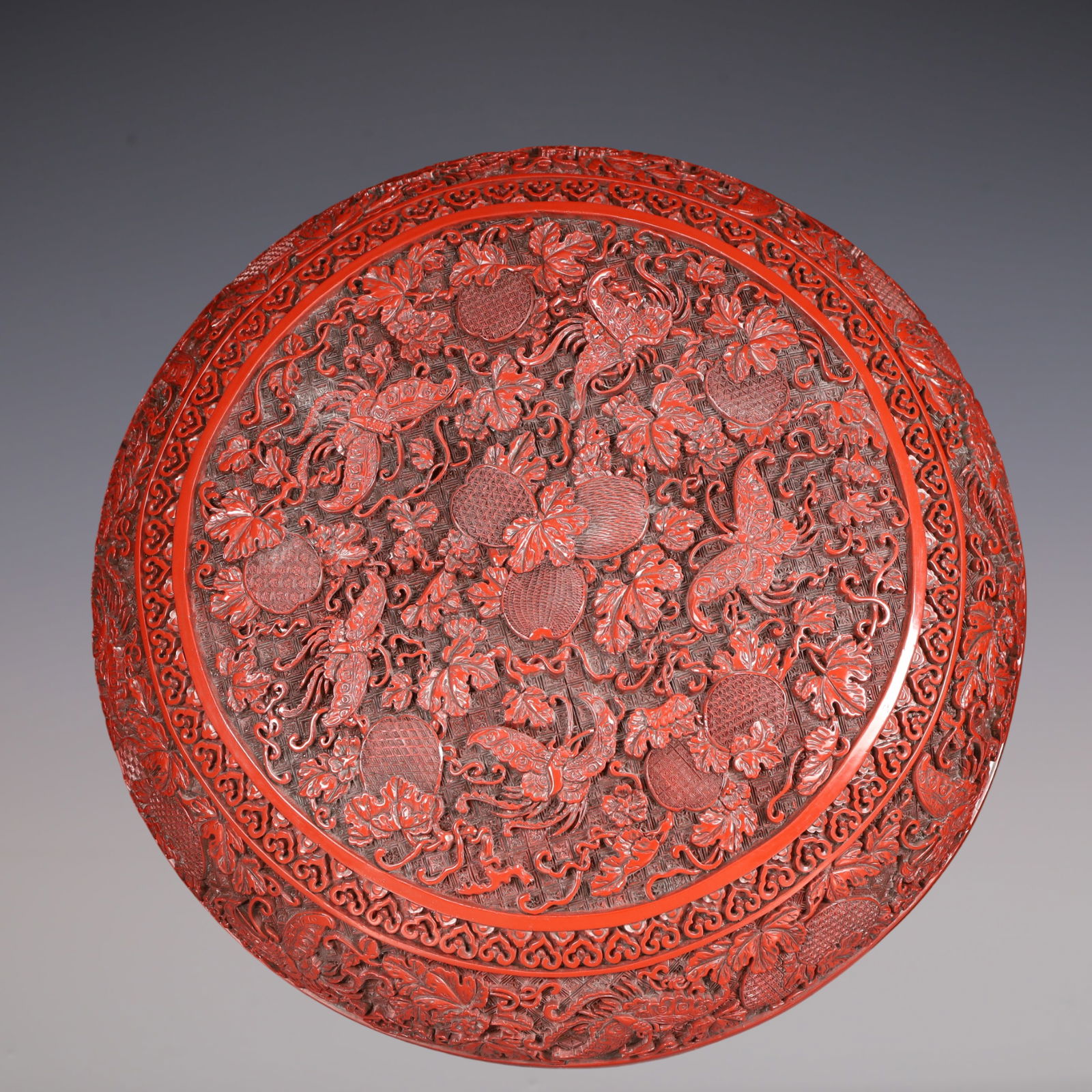 A Exquisite Carved Red Lacquer Flower and Butterfly Pattern Box - 6