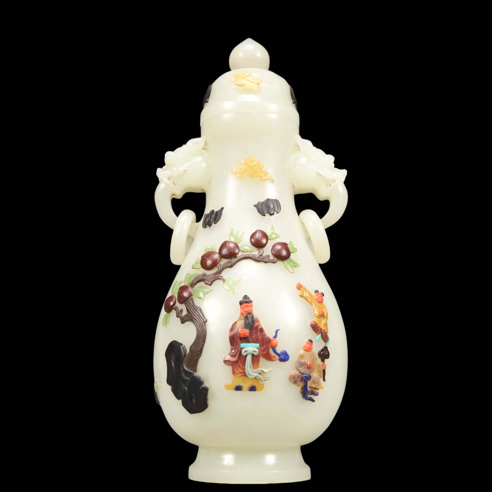 A Exquisite White Jade Character and Story Pattern Double-Ears Vase: A Exquisite White Jade Character and Story Pattern Double-Ears Vase Qing Dynasty, China Qianlong Four-character Mark Size:9cmx20cm Weight:400g (The Dimensions Of All Batches Are Manually Measured.If Y