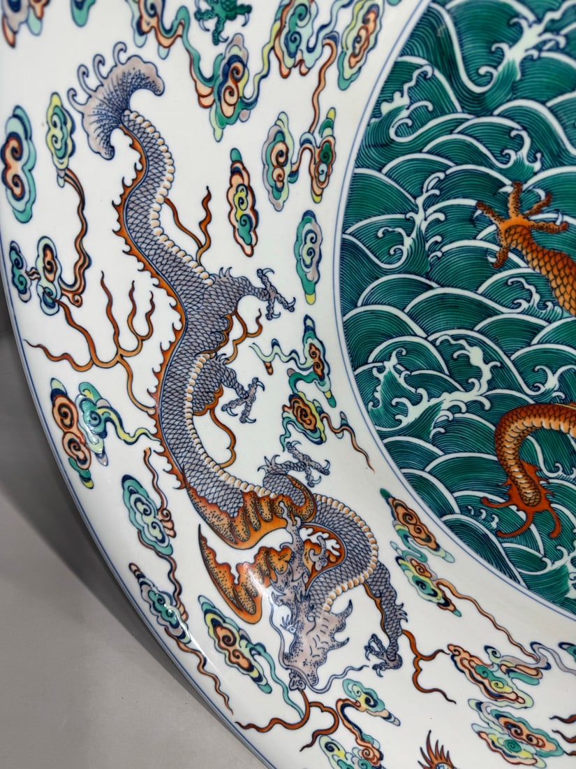 An Exquisite Doucai Seawater Pattern Dragon Pattern Plate - 4