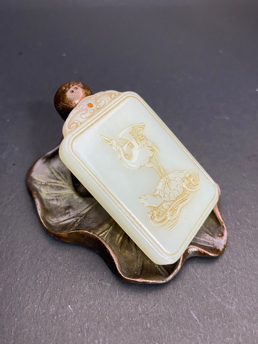 An Exquisite White Jade Auspicious Beast Pattern Brand - 2