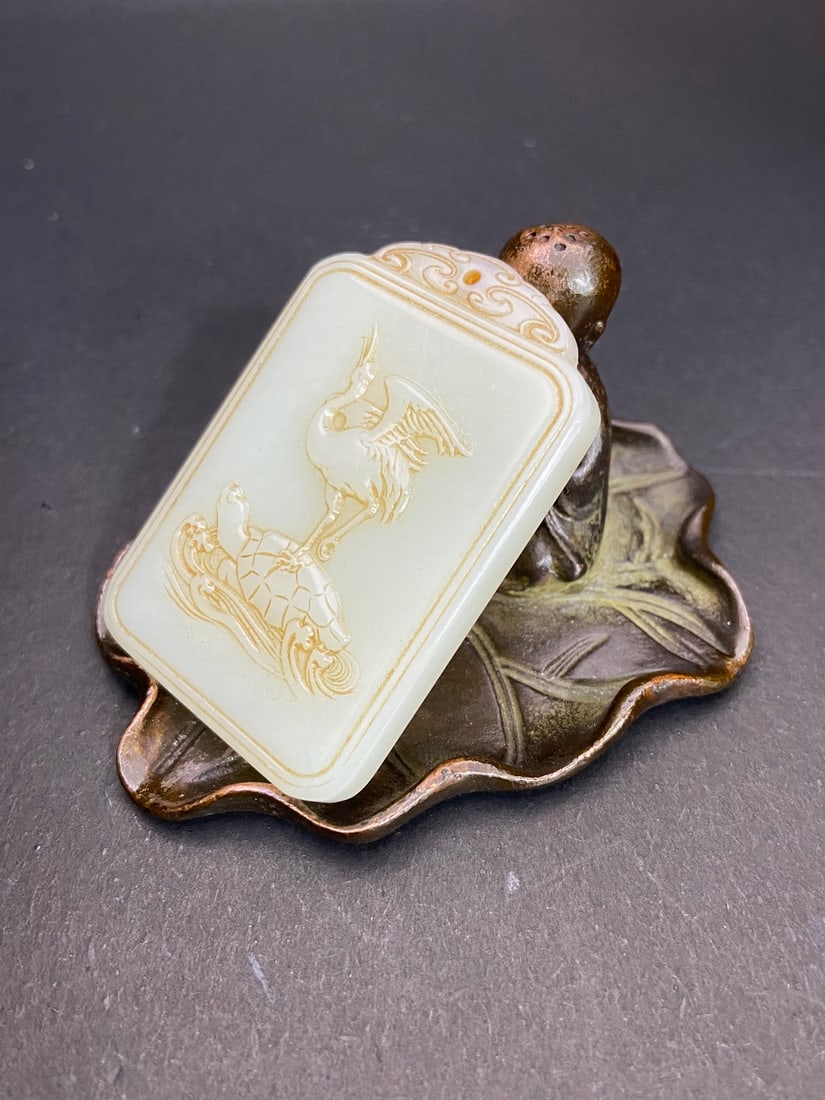 An Exquisite White Jade Auspicious Beast Pattern Brand - 3