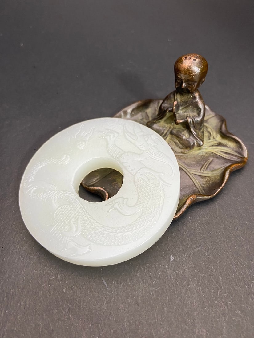 An Exquisite White Jade Auspicious Cloud Pattern Dragon Pattern Pendant - 3