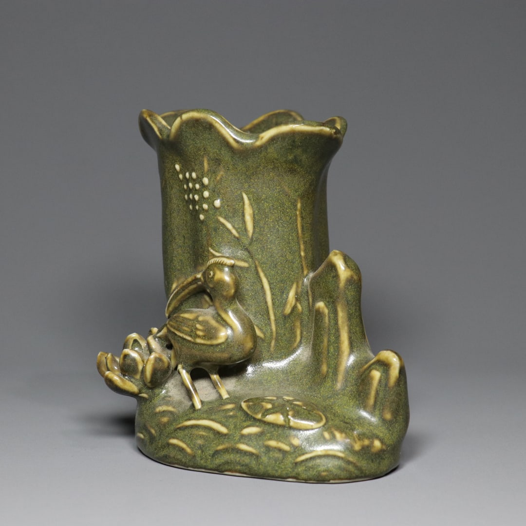 An Exquisite Teadust Glazed Flower and Bird Pattern Brush Pot - 5