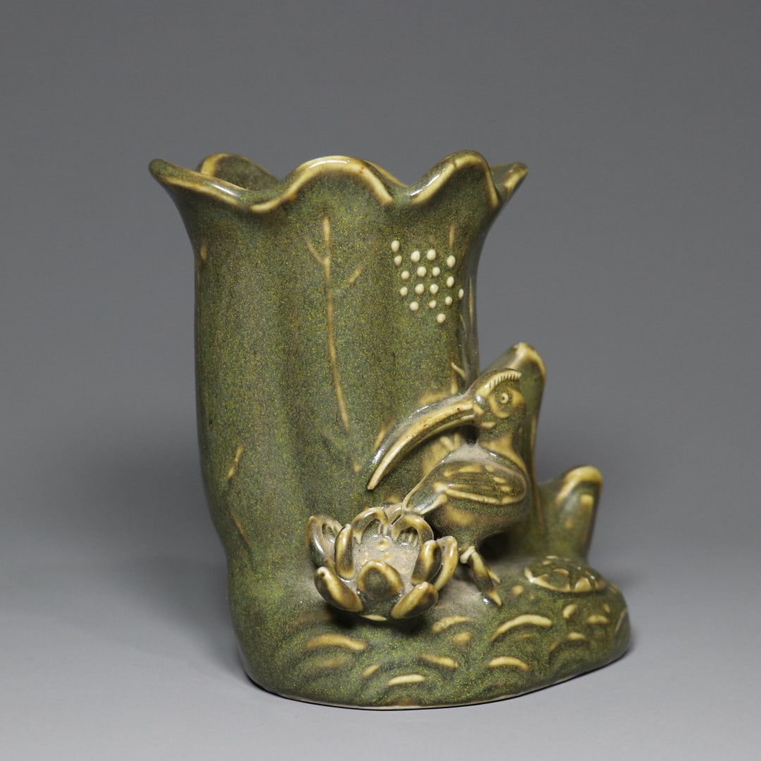 An Exquisite Teadust Glazed Flower and Bird Pattern Brush Pot - 6