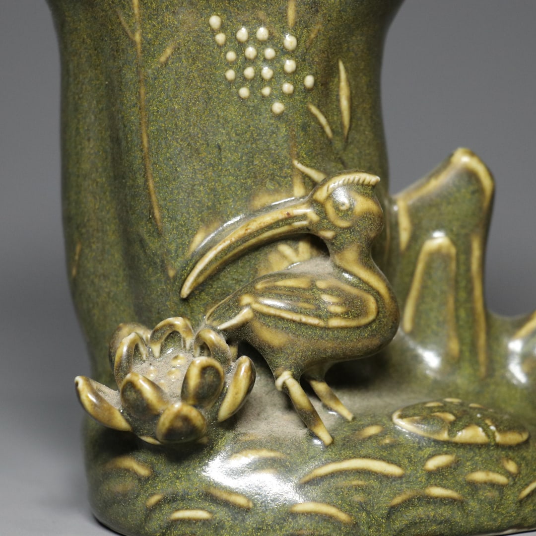 An Exquisite Teadust Glazed Flower and Bird Pattern Brush Pot - 7