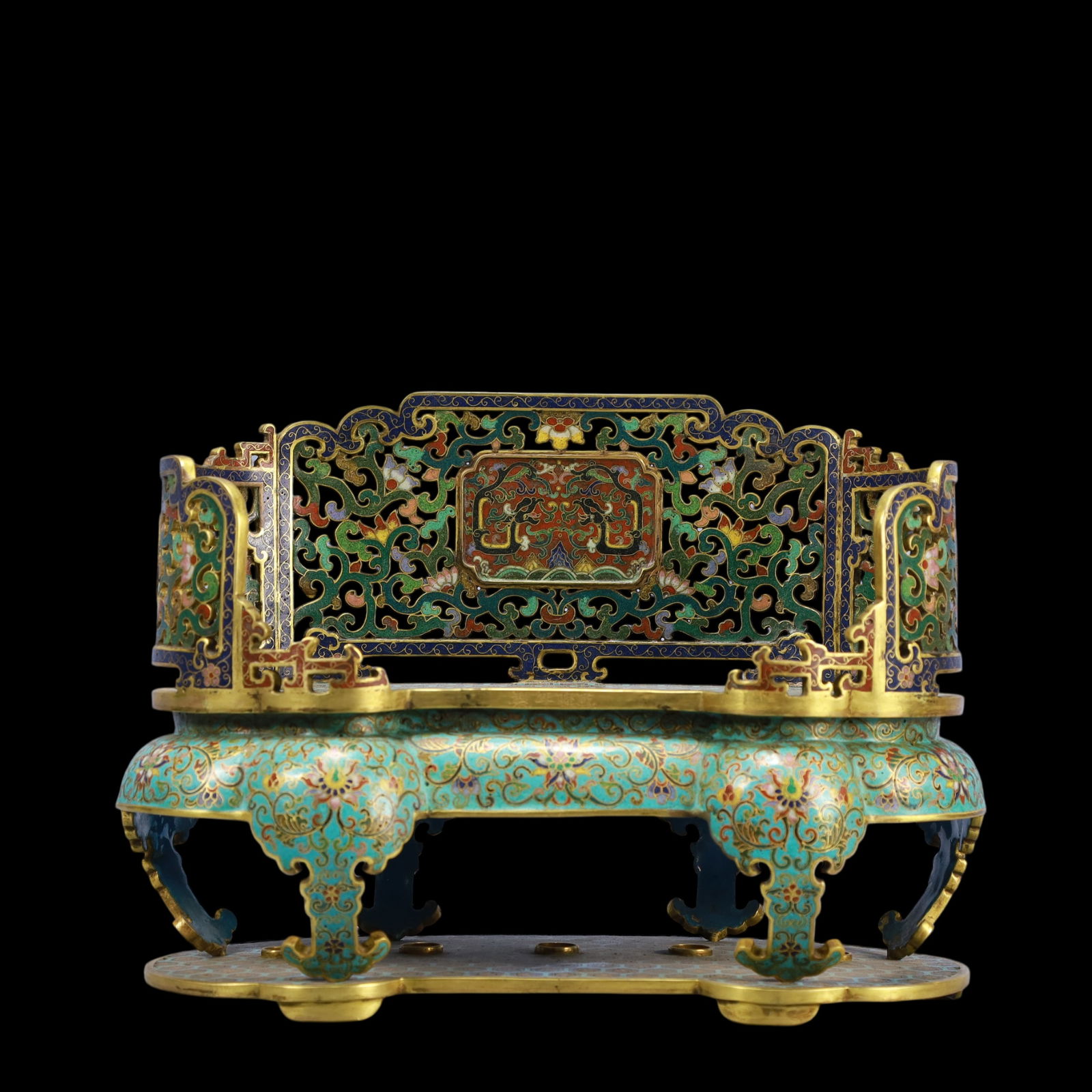 A Exquisite Cloisonne Lotus Pattern Dragon Pattern Throne: A Exquisite Cloisonne Lotus Pattern Dragon Pattern Throne Qing Dynasty, China Size:34cmx15cmx24cm Weight:5000g (The Dimensions Of All Batches Are Manually Measured.If You Need More Detailed