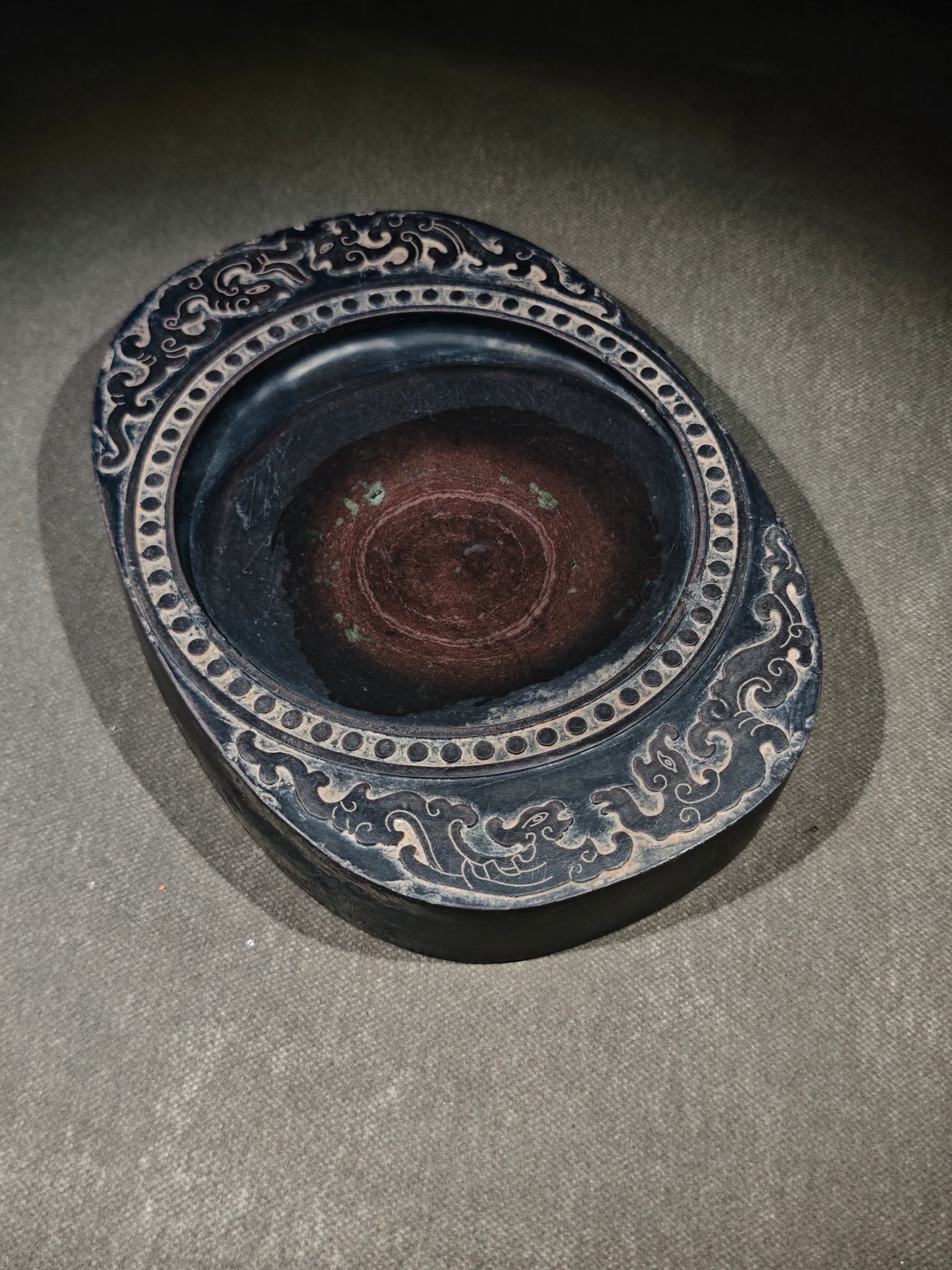 An Exquisite Dragon and Phoenix Pattern with poem Inkstone - 5