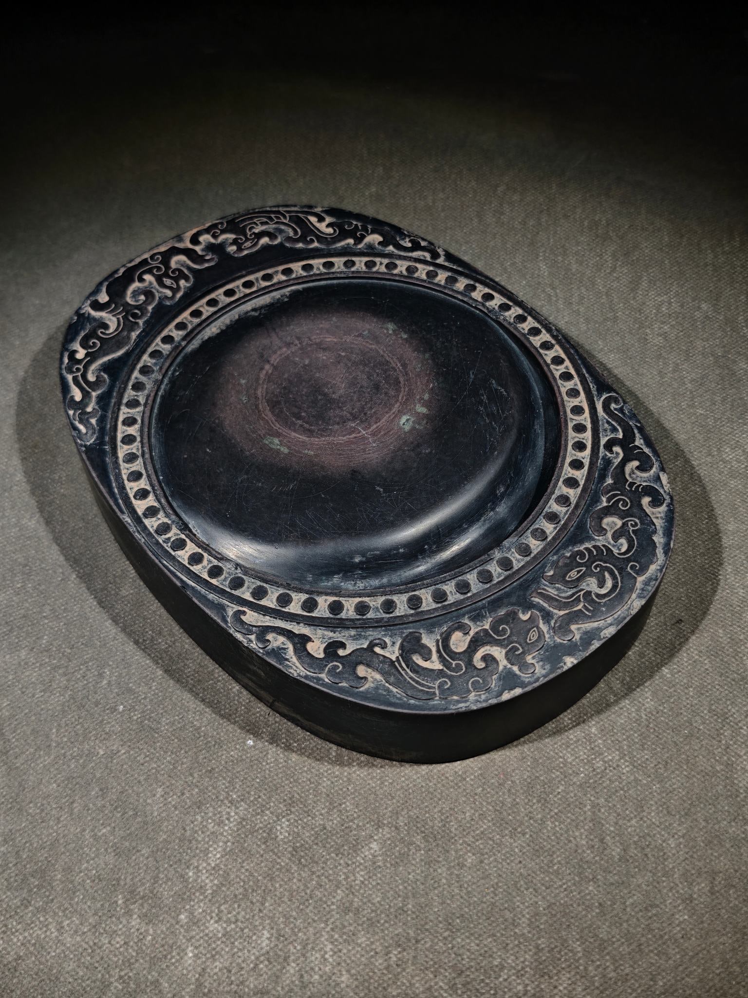 An Exquisite Dragon and Phoenix Pattern with poem Inkstone - 9