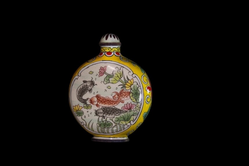 An Exquisite Cloisonne Fish and Lotus Pattern Snuff Bottle (1 of 6)