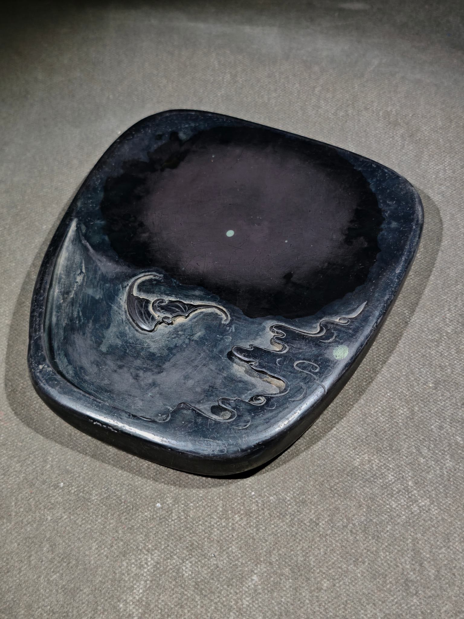 An Exquisite Bats Pattern with poem Inkstone - 6