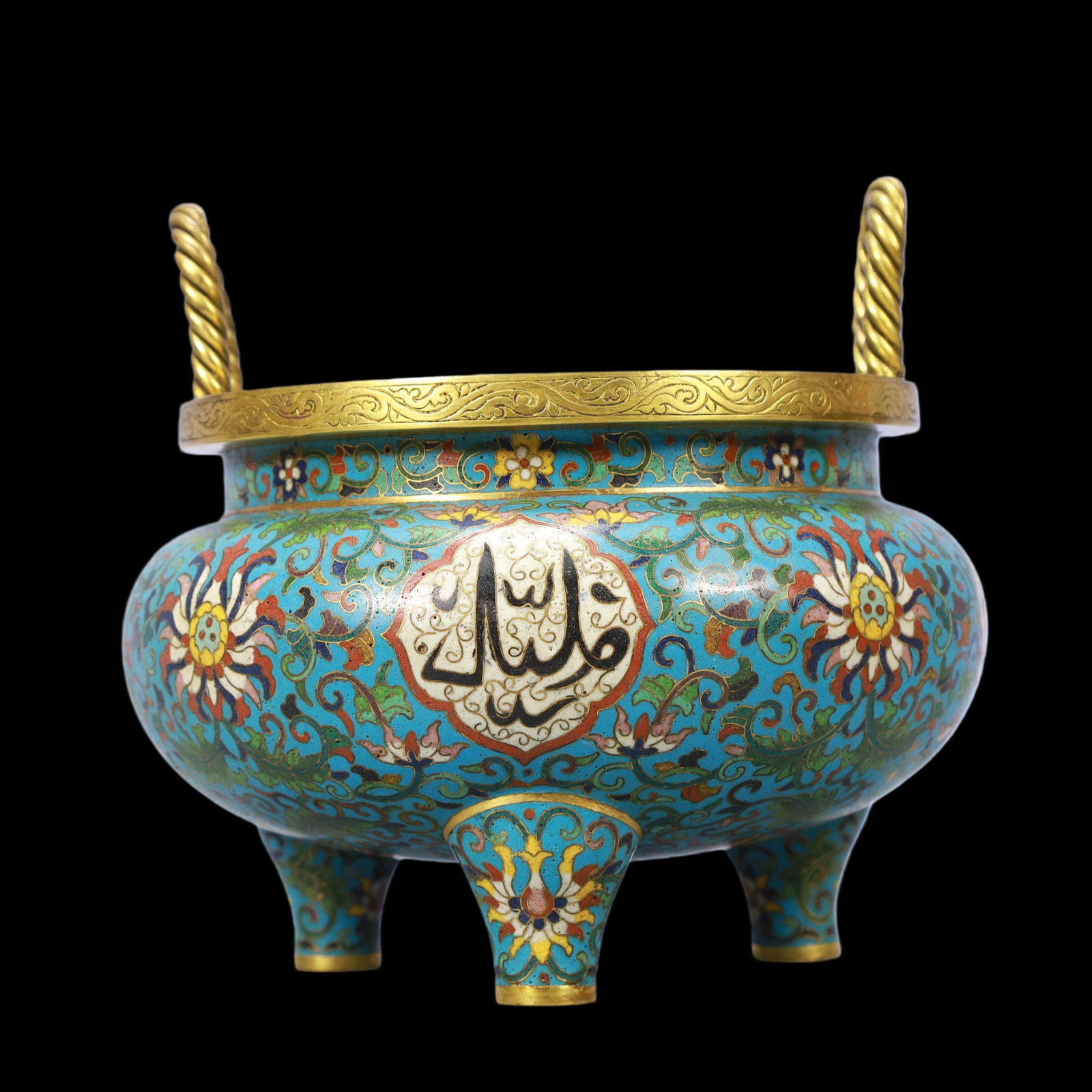 A Exquisite Cloisonne Lotus Pattern Double-Ears and Tripod Censer: A Exquisite Cloisonne Lotus Pattern Double-Ears and Tripod Censer Qing Dynasty, China Qianlong Four-character Mark Size:21cmx19cm Weight:2200g (The Dimensions Of All Batches Are Manually