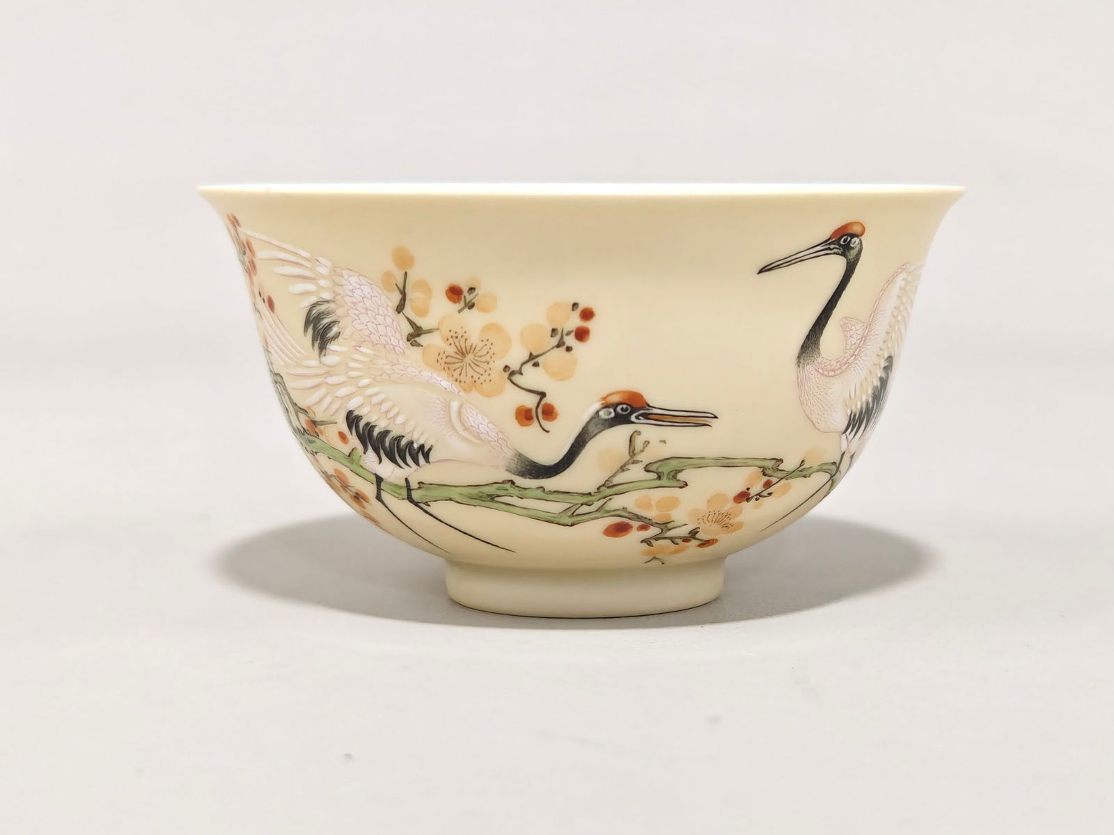 An Exquisite Yellow Glazed Crane Pattern with poem Cup: An Exquisite Yellow Glazed Crane Pattern with poem Cup Qing Dynasty, China Yongzheng Four-character Mark Size:4.7cmx8.8cm (The Dimensions Of All Batches Are Manually Measured.If You Need More
