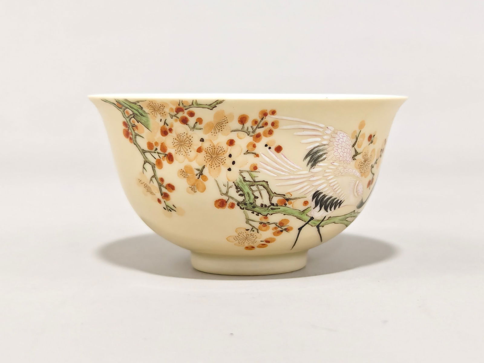 An Exquisite Yellow Glazed Crane Pattern with poem Cup - 4