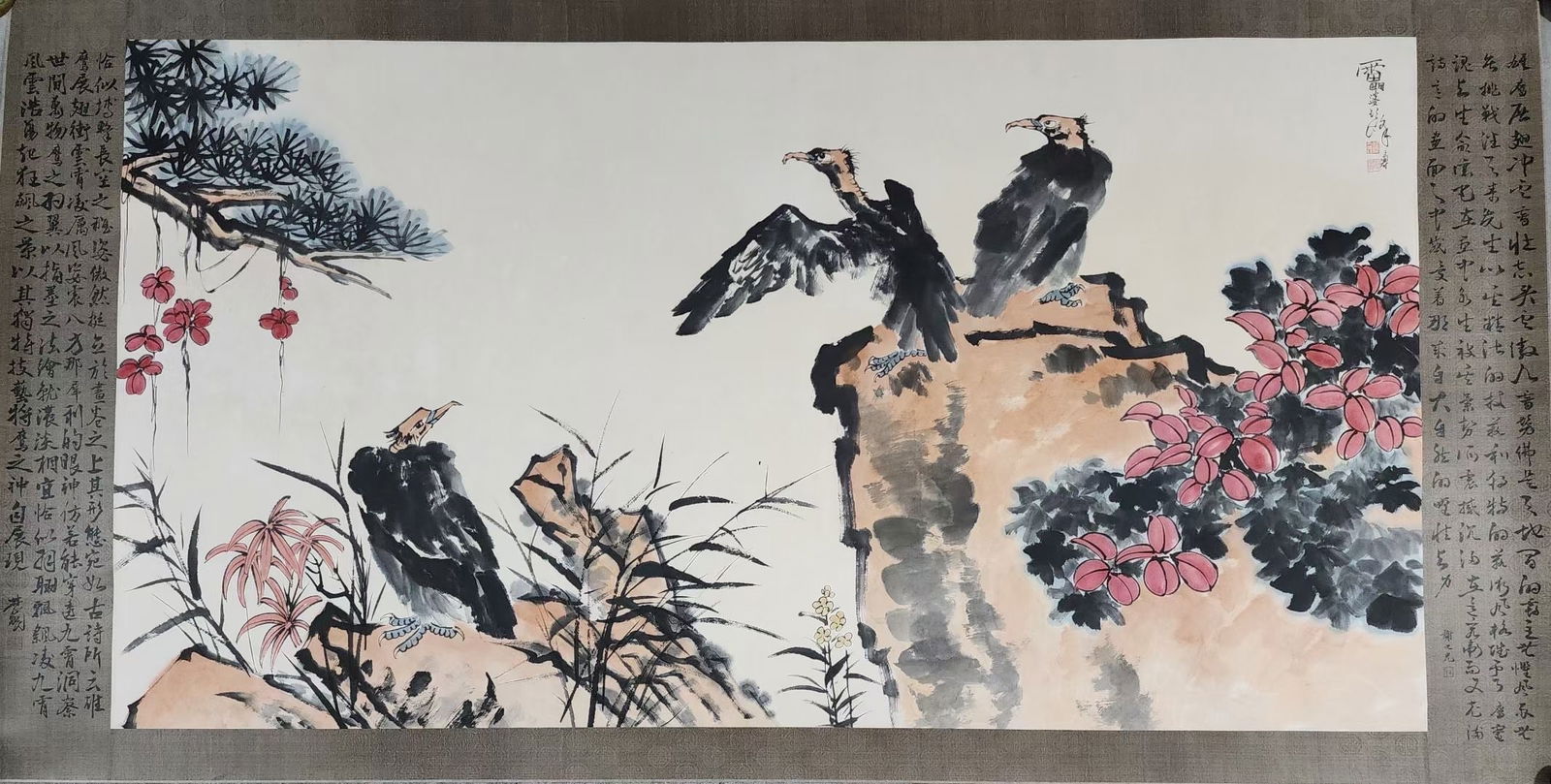 An Fabulous Chinese Ink Flower and Bird By Paper: An Fabulous Chinese Ink Flower and Bird By Paper Pan tianshou Without frame Size:180cmx96cm (The Dimensions Of All Batches Are Manually Measured.If You Need More Detailed Information, Please