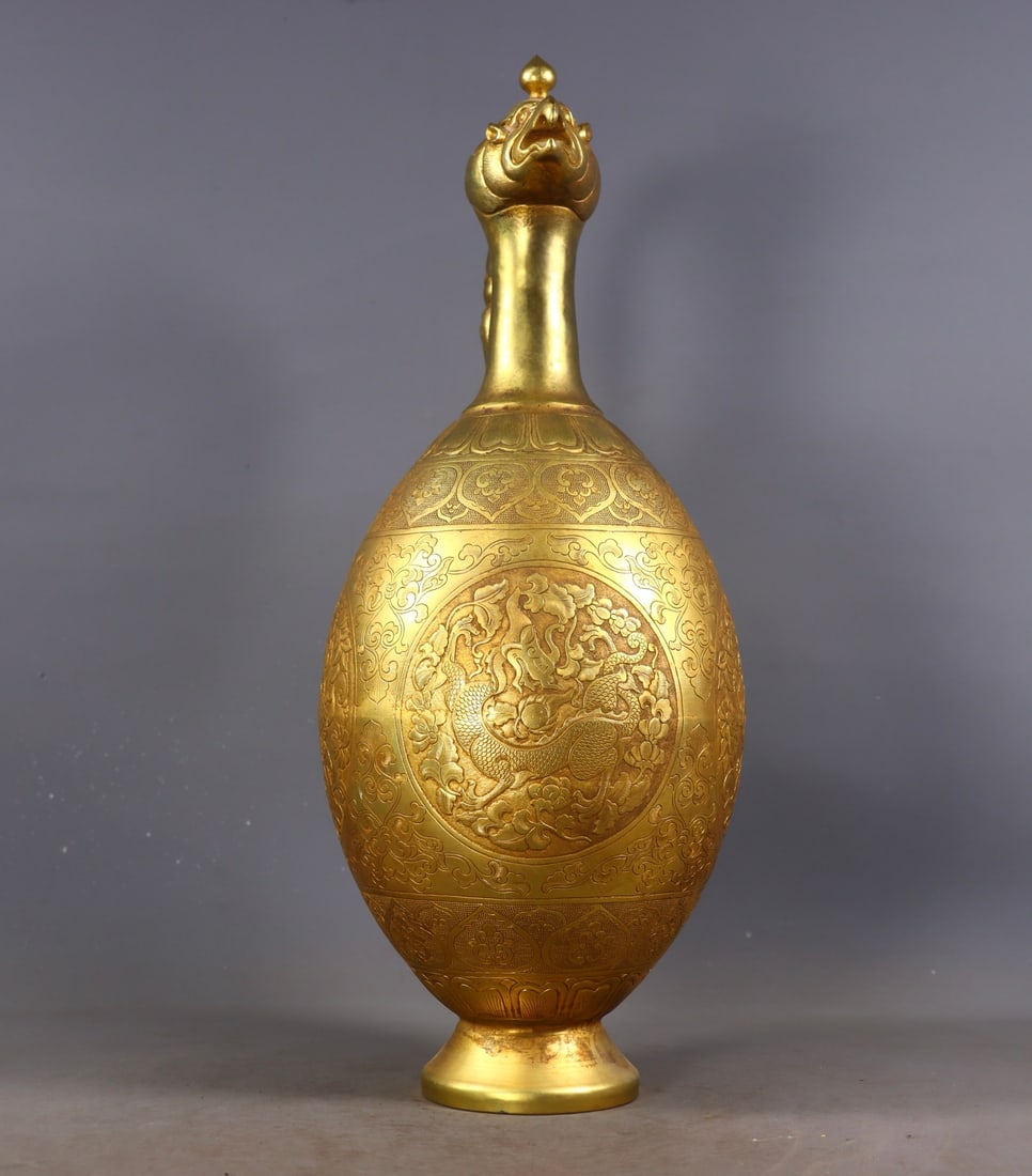 An Exquisite Gilt Bronze Lotus Pattern Auspicious Beast Pattern Ewer - 3