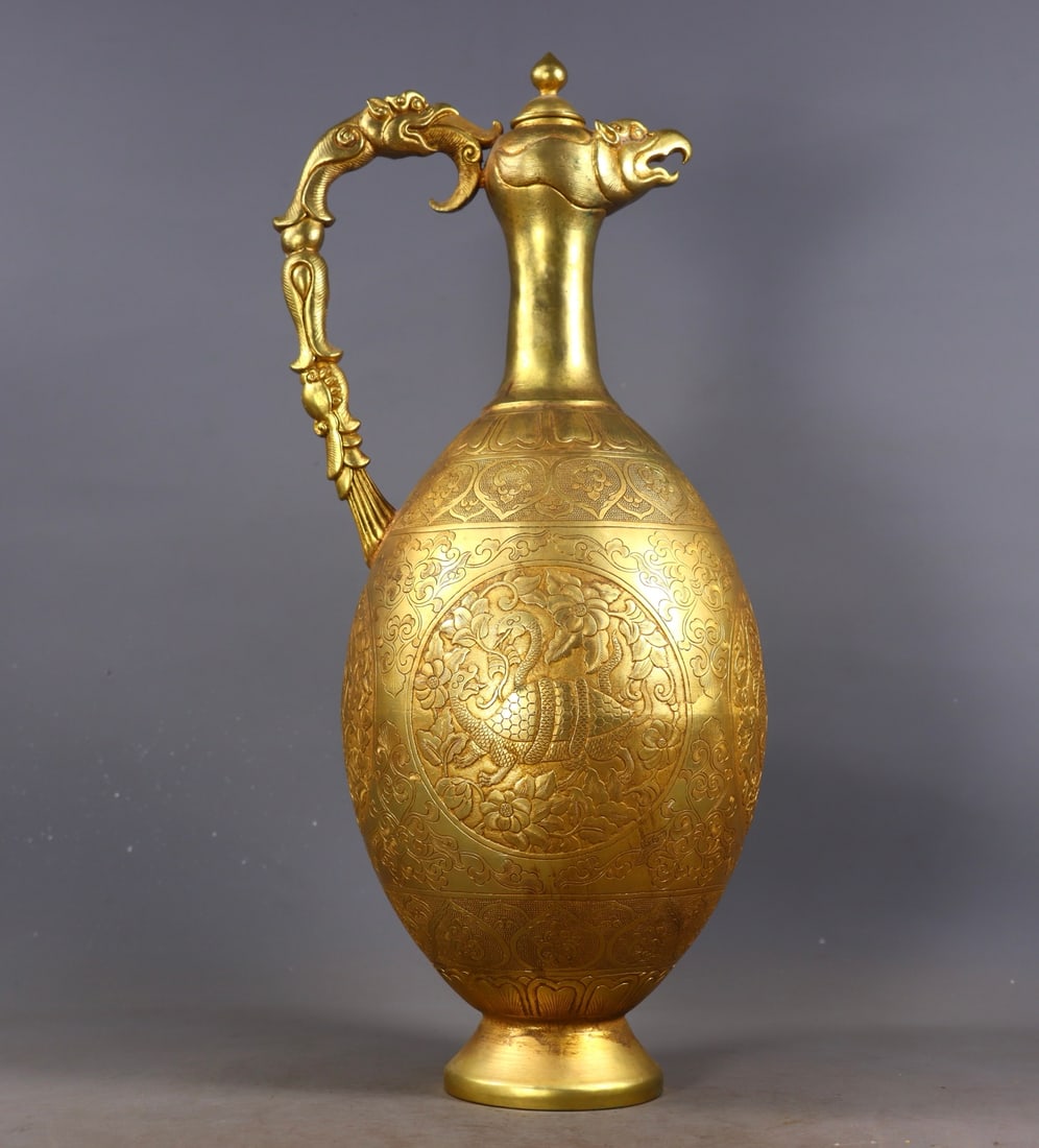 An Exquisite Gilt Bronze Lotus Pattern Auspicious Beast Pattern Ewer - 5