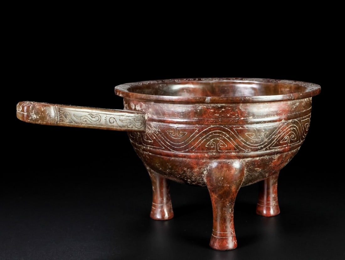 An Exquisite White Jade Beast-Face Pattern Tripod Cup - 3