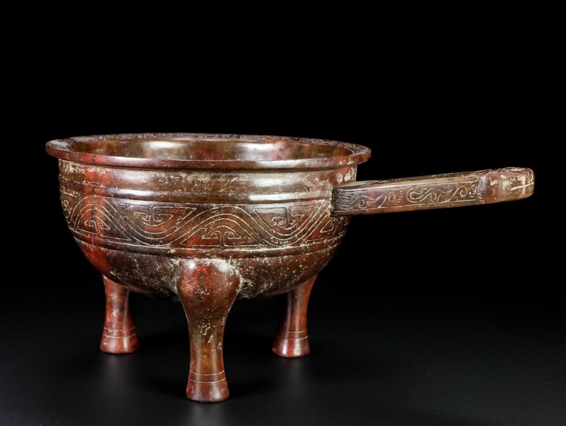 An Exquisite White Jade Beast-Face Pattern Tripod Cup - 4