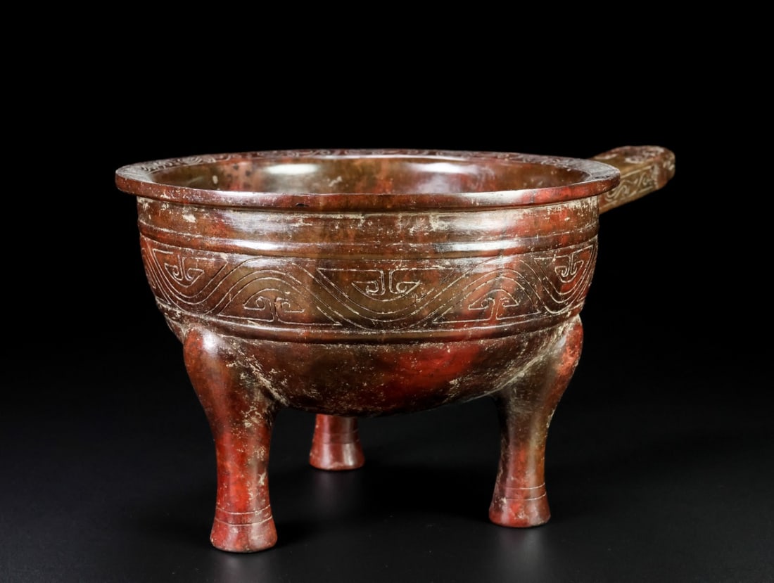 An Exquisite White Jade Beast-Face Pattern Tripod Cup - 5