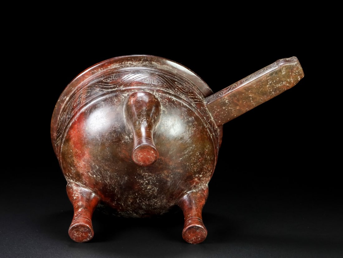 An Exquisite White Jade Beast-Face Pattern Tripod Cup - 6