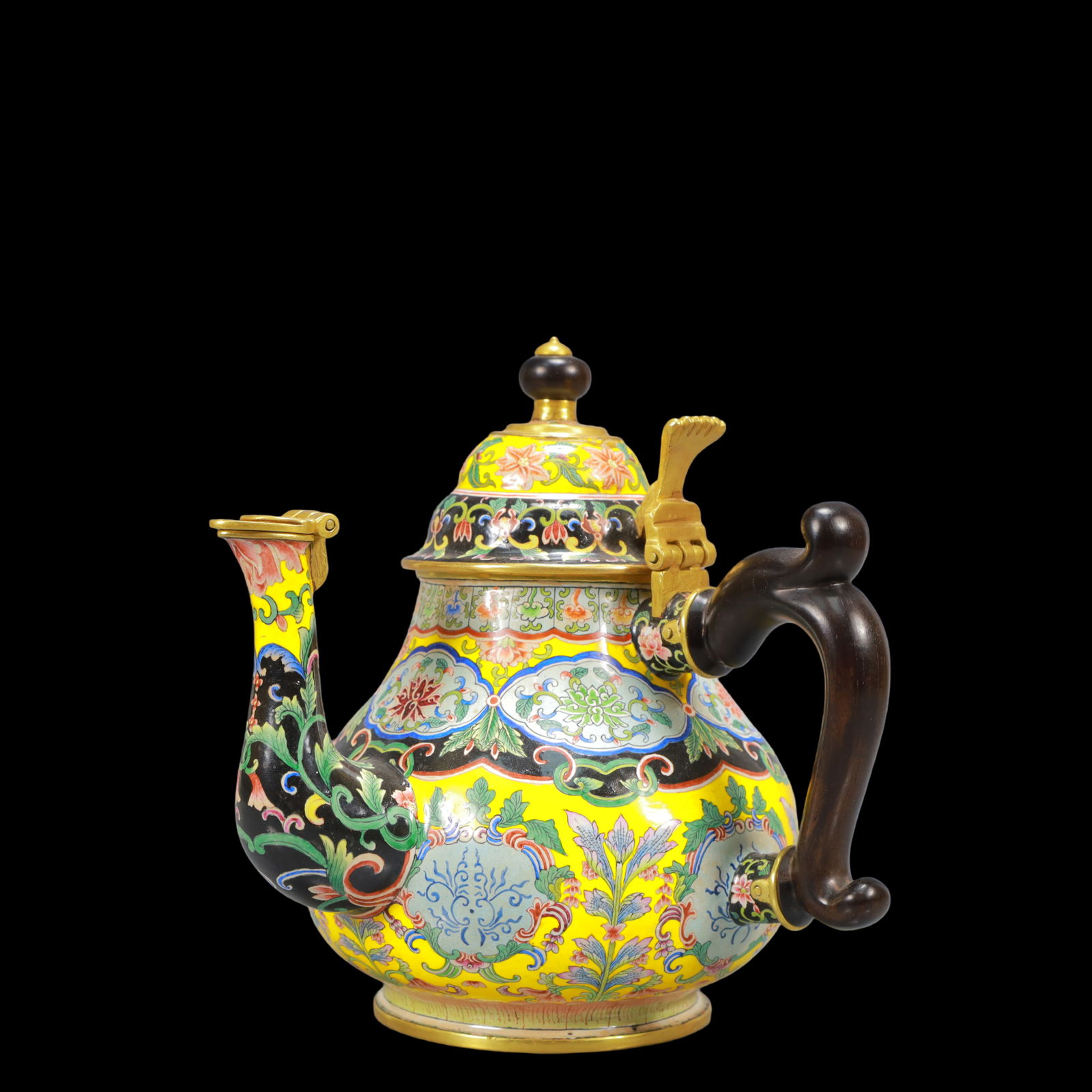 A Exquisite Coppery Enamel Inlaid Zitanwood Flower Pattern Teapot (1 of 10)