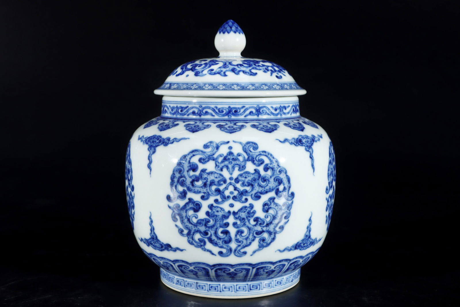 An Exquisite Blue and White Chi-Dragon Pattern Tea Caddy: An Exquisite Blue and White Chi-Dragon Pattern Tea Caddy Qing Dynasty, China Qianlong Six-character Mark Size:20cmx15cm (The Dimensions Of All Batches Are Manually Measured.If You Need More