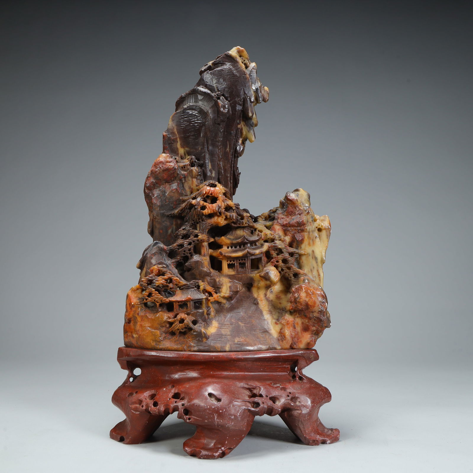 A Qing Dynasty Shoushan stone landscape water pavilion ornament: Qing Dynasty Shoushan stone landscape pavilion mountain ornament SIZE: H:30cm L:16cm W:10cm W:3kg (The Dimensions Of All Batches Are Manually Measured.If You Need More Detailed Information, Please Con