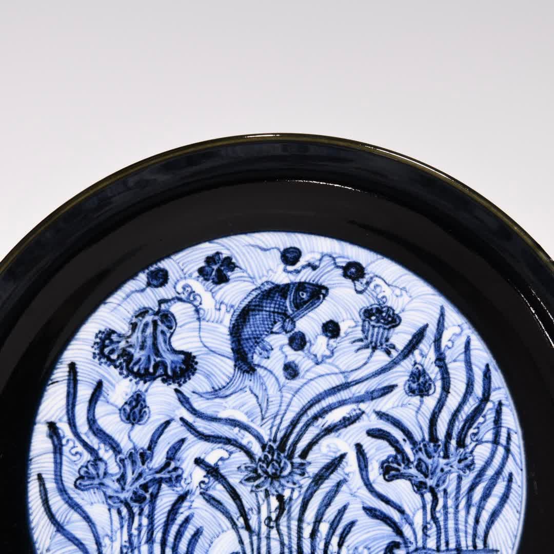 A Ming sacrifice blue mackerel algae pattern plate - 5