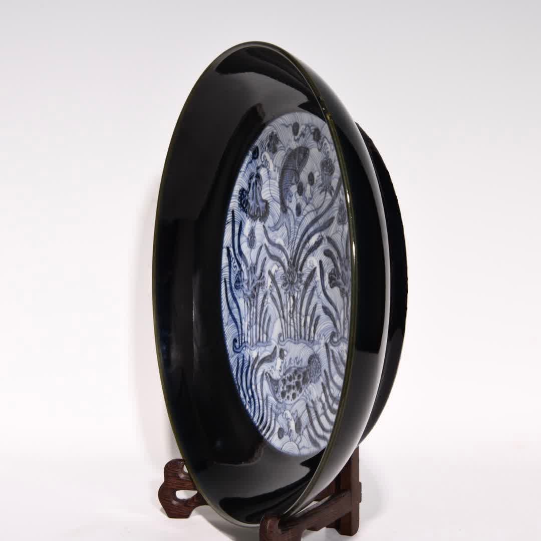 A Ming sacrifice blue mackerel algae pattern plate - 7