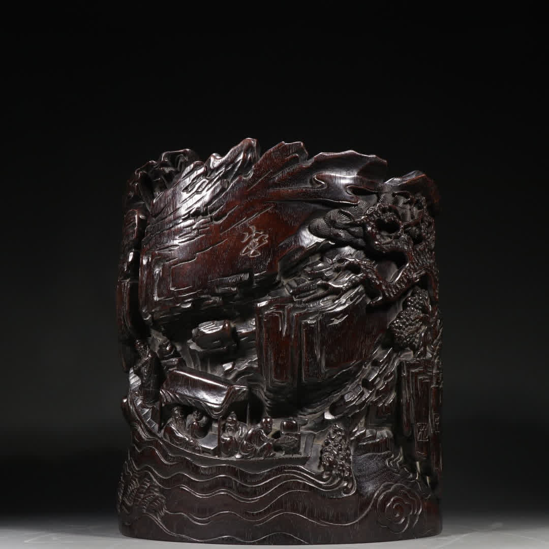 A Qing Dynasty rosewood character story poetry pen holder: Qing Dynasty rosewood character story poetry pen holder SIZE: H:28cm W:27.2cm W:5.8kg (The Dimensions Of All Batches Are Manually Measured.If You Need More Detailed Information, Please Contact Our