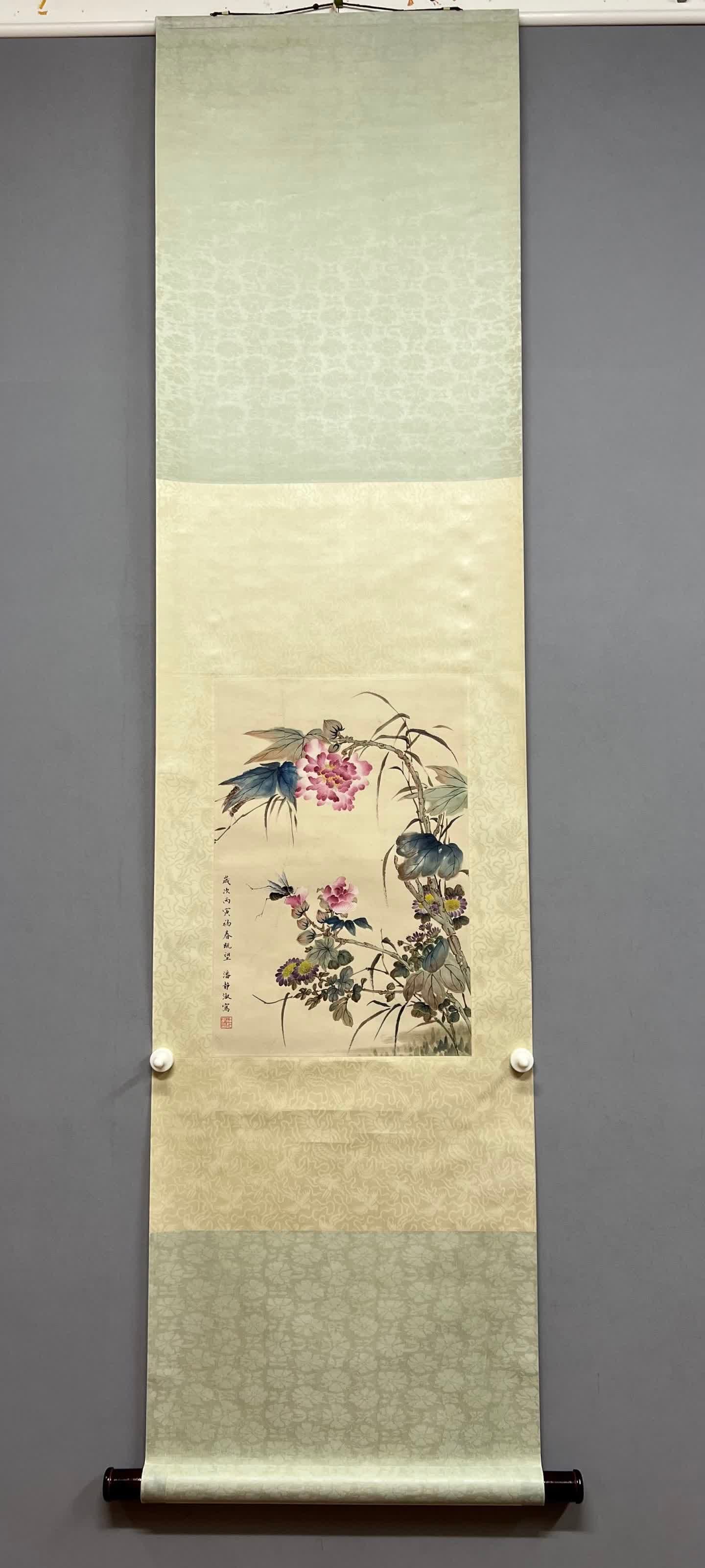 A picture of Pan Jingshu's flowers: Pan Jingshu's flower picture SIZE: Painting Core33x49cm (The Dimensions Of All Batches Are Manually Measured.If You Need More Detailed Information, Please Contact Our Customer Service Before Bidding.)