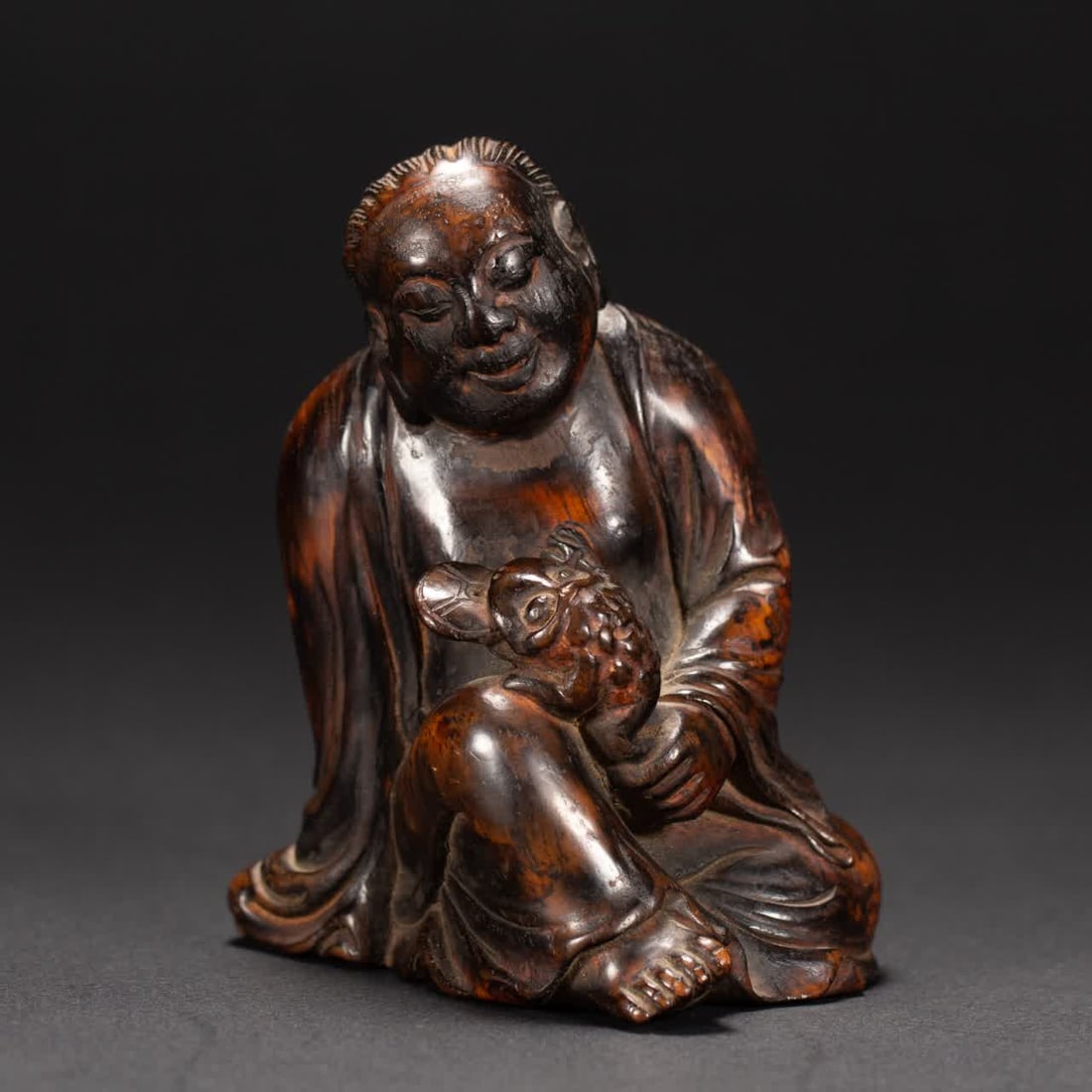 A Qing Dynasty agarwood figure: Qing Dynasty agarwood figure SIZE: L:7.5cm W:6cm H:9cm (The Dimensions Of All Batches Are Manually Measured.If You Need More Detailed Information, Please Contact Our Customer Service Before Bidding.)