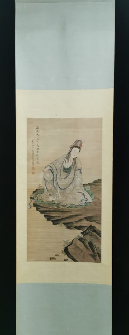 A painting of Guanyin by Mei Lanfang: Mei Lanfang's Guanyin Guanyin painting SIZE: L:47x91cm (The Dimensions Of All Batches Are Manually Measured.If You Need More Detailed Information, Please Contact Our Customer Service Before Bidding.)