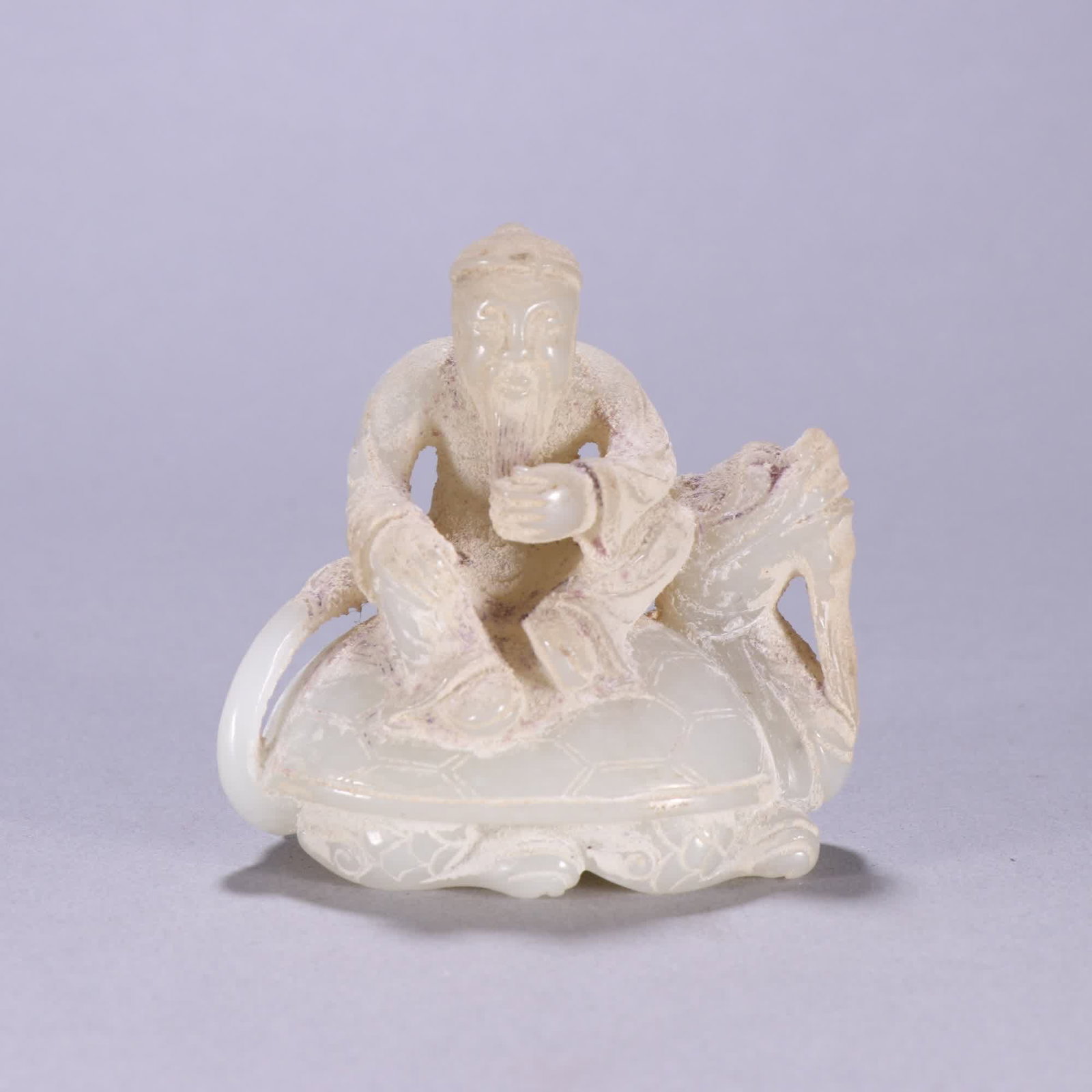 A Qing Dynasty Hetian white jade dragon turtle bears people: Qing Dynasty Hetian white jade dragon turtle bears people SIZE: H:7.2cm W:7.1cm W:191.2g (The Dimensions Of All Batches Are Manually Measured.If You Need More Detailed Information, Please Contact Our