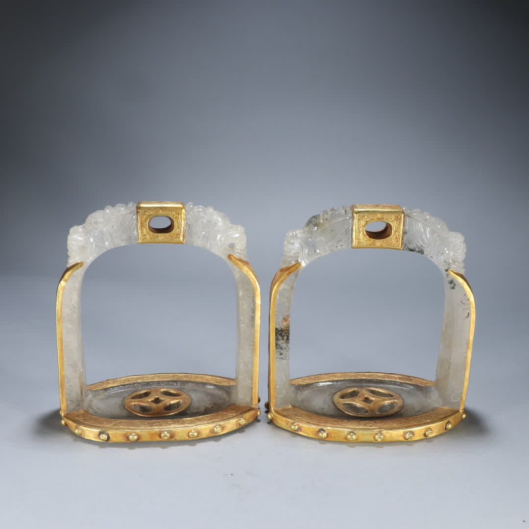 A pair of Liao Dynasty crystal-clad gold stirrups (1 of 9)