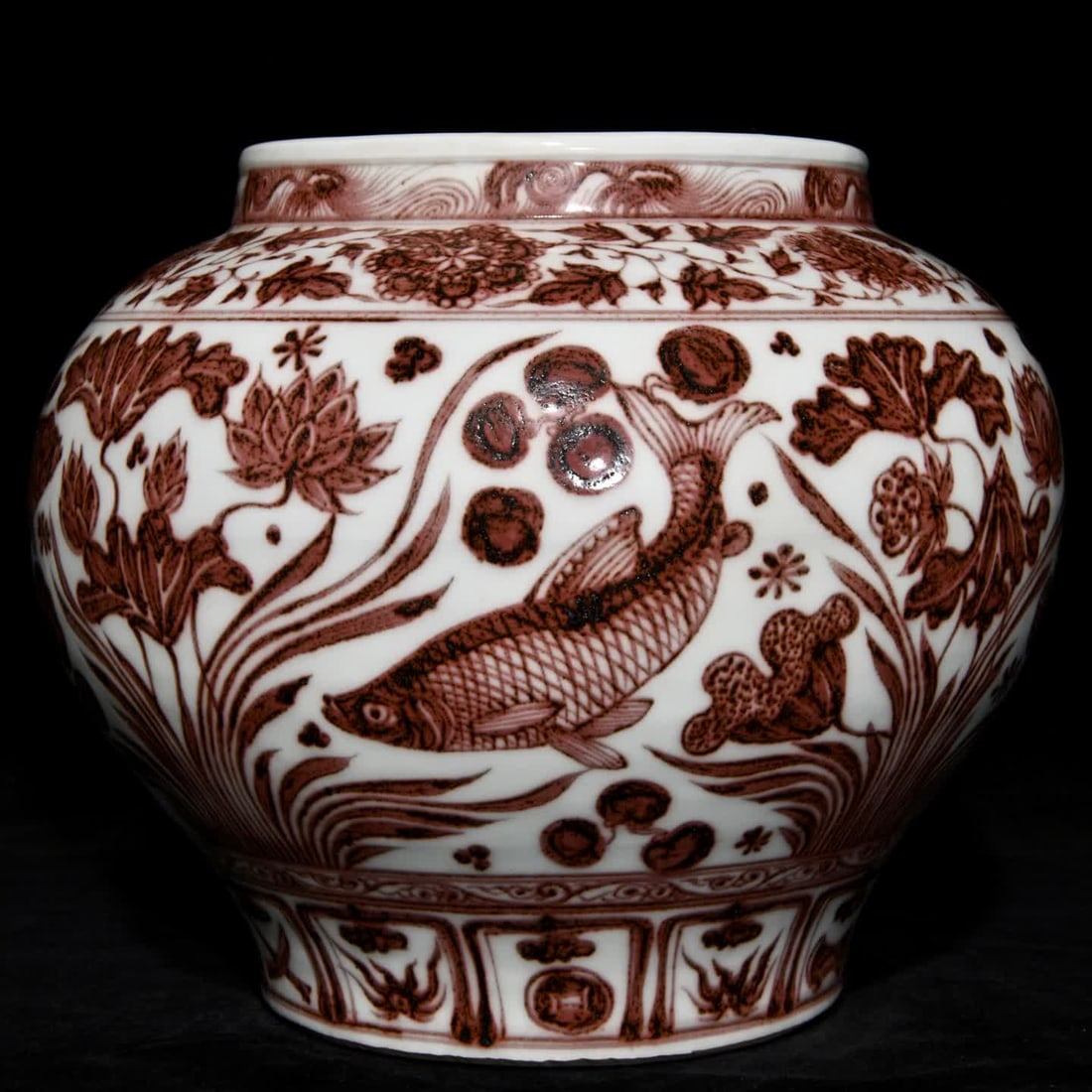 A red fish algae pattern jar in Yuan glaze - 2