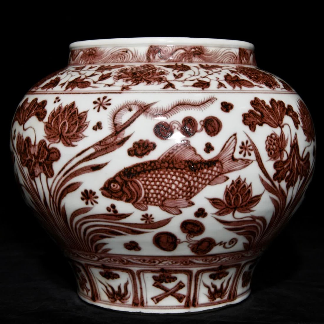 A red fish algae pattern jar in Yuan glaze - 4