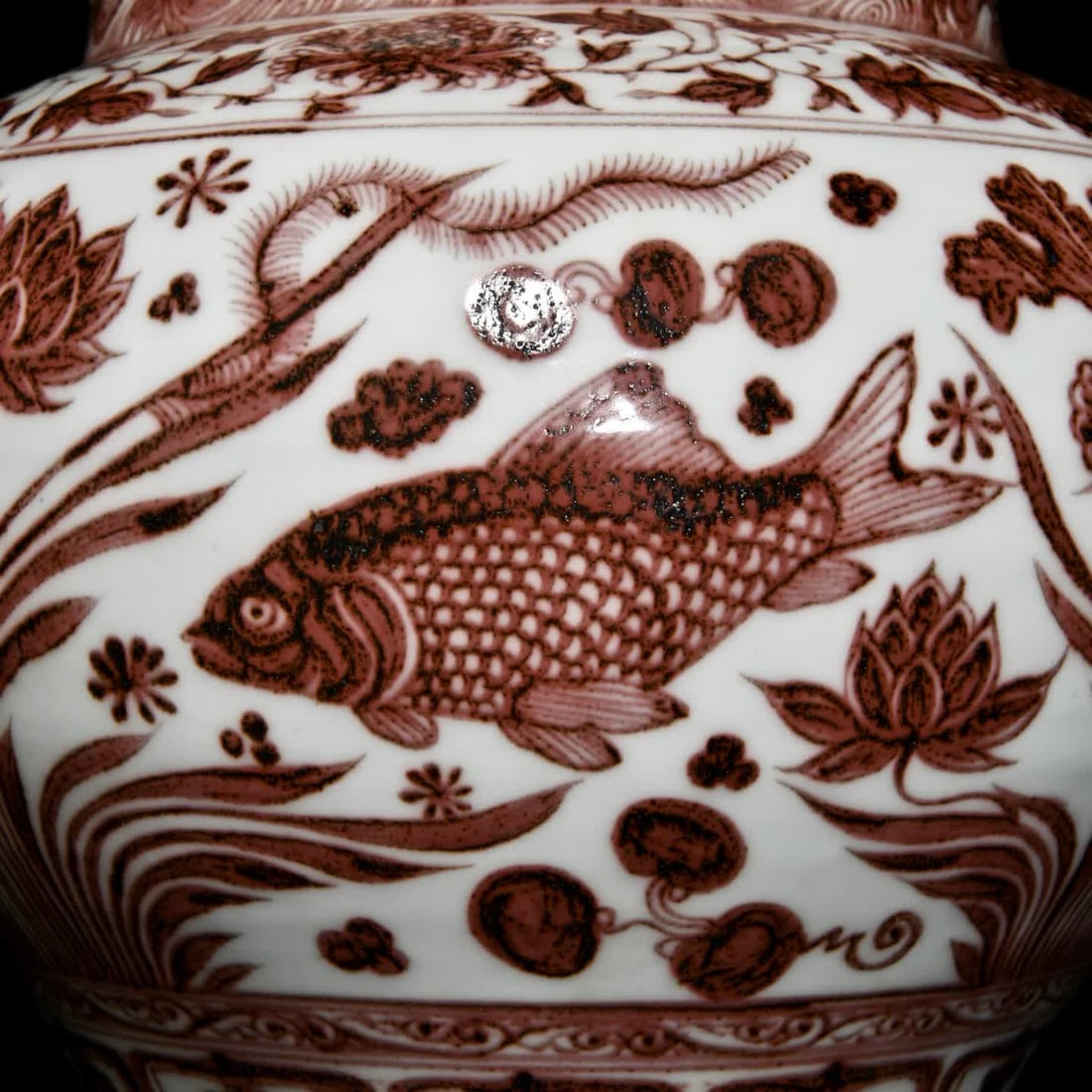A red fish algae pattern jar in Yuan glaze - 8