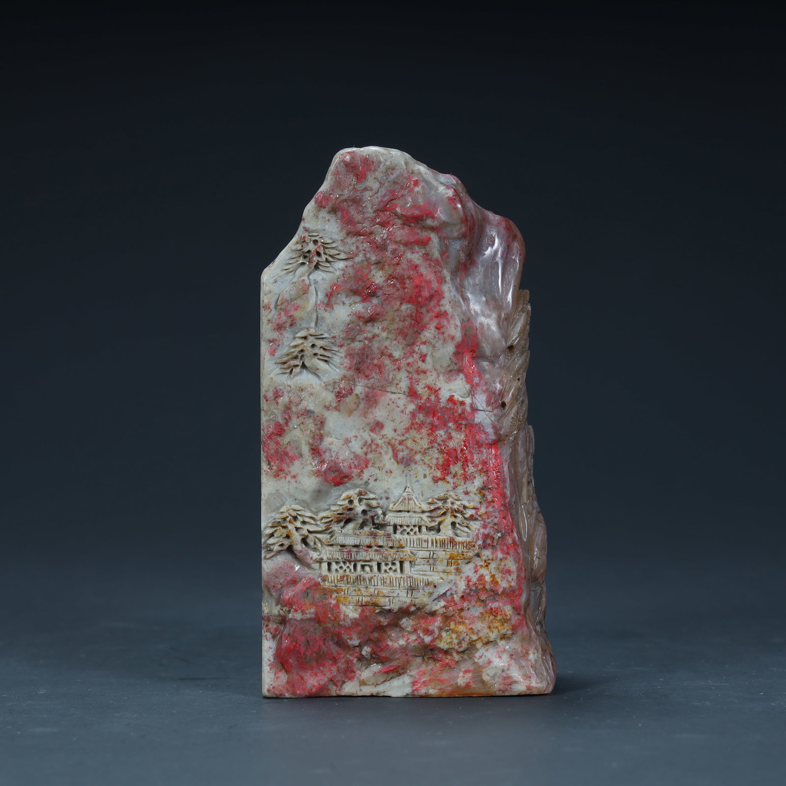 A Qing Dynasty Changhua bloodstone mountain water pattern seal: Qing Dynasty Changhua bloodstone mountain water pattern seal SIZE: H:11cm L:6cm W:4cm W:519g (The Dimensions Of All Batches Are Manually Measured.If You Need More Detailed Information, Please