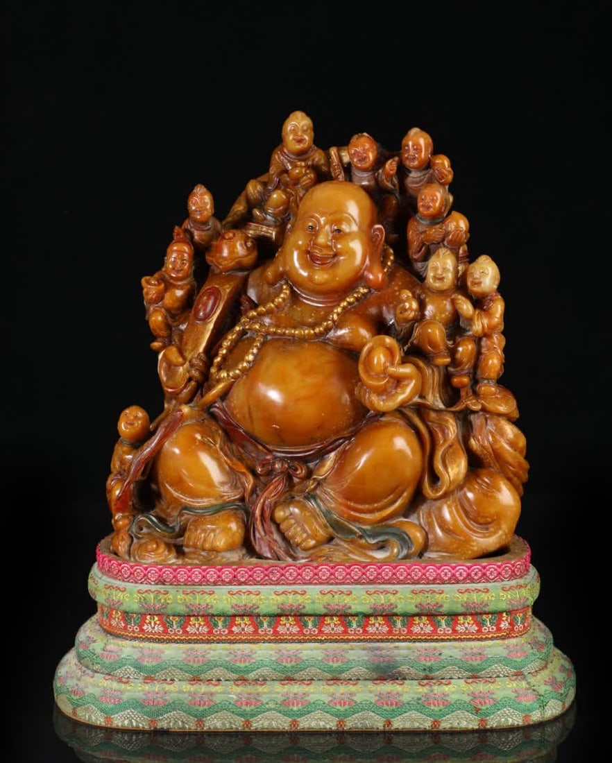 A Qing Dynasty Tian Huangshi boy played Buddha: Qing Dynasty Tian Huangshi Boy plays Buddha SIZE: W:11.25kg 25x24x16cm (The Dimensions Of All Batches Are Manually Measured.If You Need More Detailed Information, Please Contact Our Customer