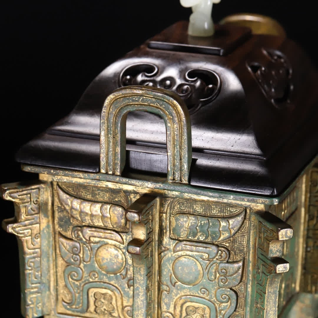 A Ming Dynasty copper gilt gluttonous pattern tripod - 6