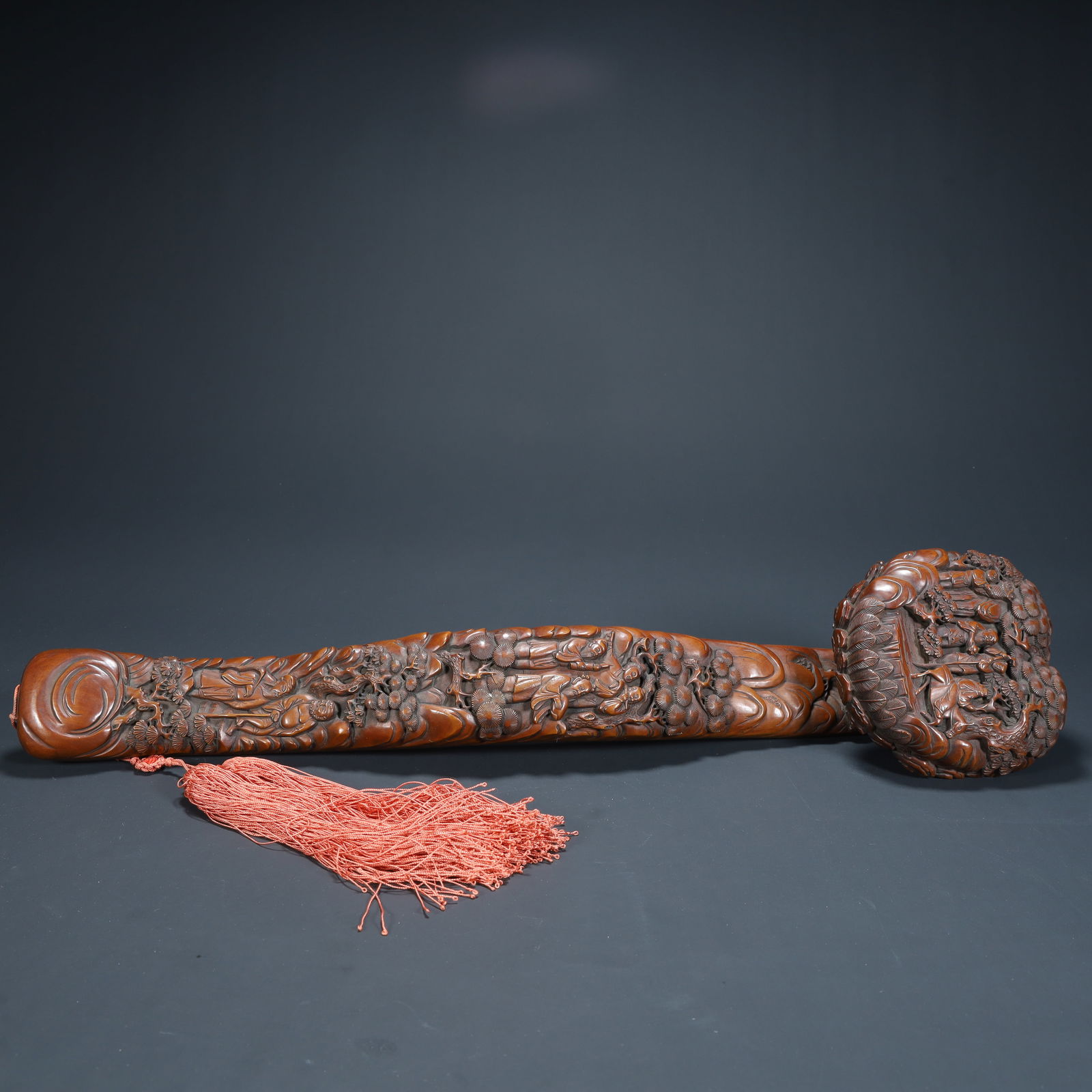 A Qing Dynasty boxwood carving eighteen Arhat pattern ruyi ornament: Qing Dynasty boxwood carving eighteen Arhat pattern ruyi ornaments SIZE: H:8cm L:52cm W:12cm W:0.7kg (The Dimensions Of All Batches Are Manually Measured.If You Need More Detailed Information, Please