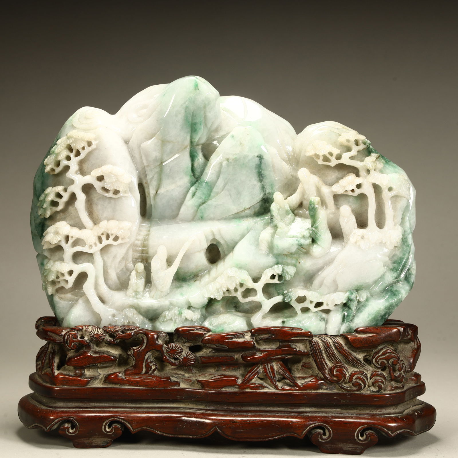 A Qing Dynasty jade landscape figure mountain ornament: Qing Dynasty jade landscape figure mountain ornament SIZE: H:12cm L:20cm W:3.5cm W:1588g (The Dimensions Of All Batches Are Manually Measured.If You Need More Detailed Information, Please Contact Our