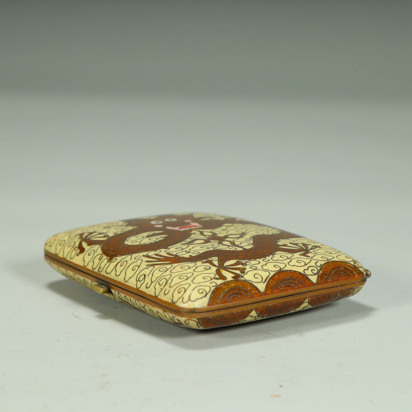 A copper tire cloisonné enamel yellow brown dragon pattern rectangular lid box - 2
