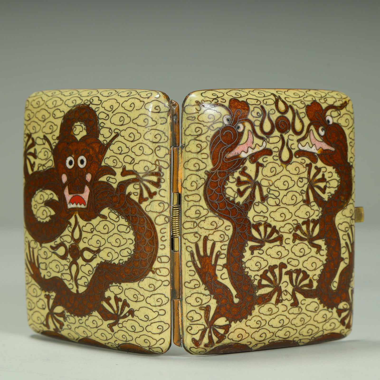 A copper tire cloisonné enamel yellow brown dragon pattern rectangular lid box - 3
