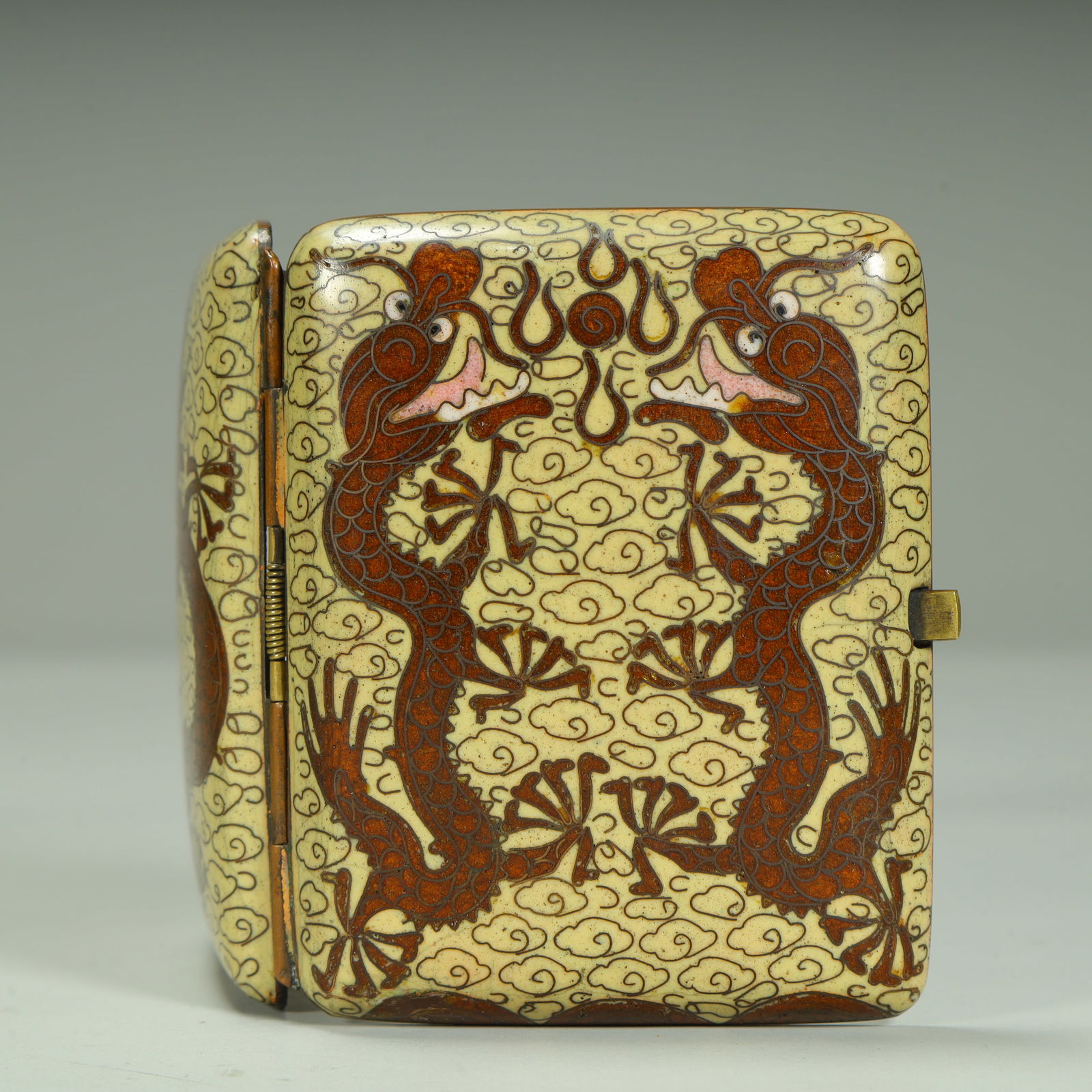 A copper tire cloisonné enamel yellow brown dragon pattern rectangular lid box - 4