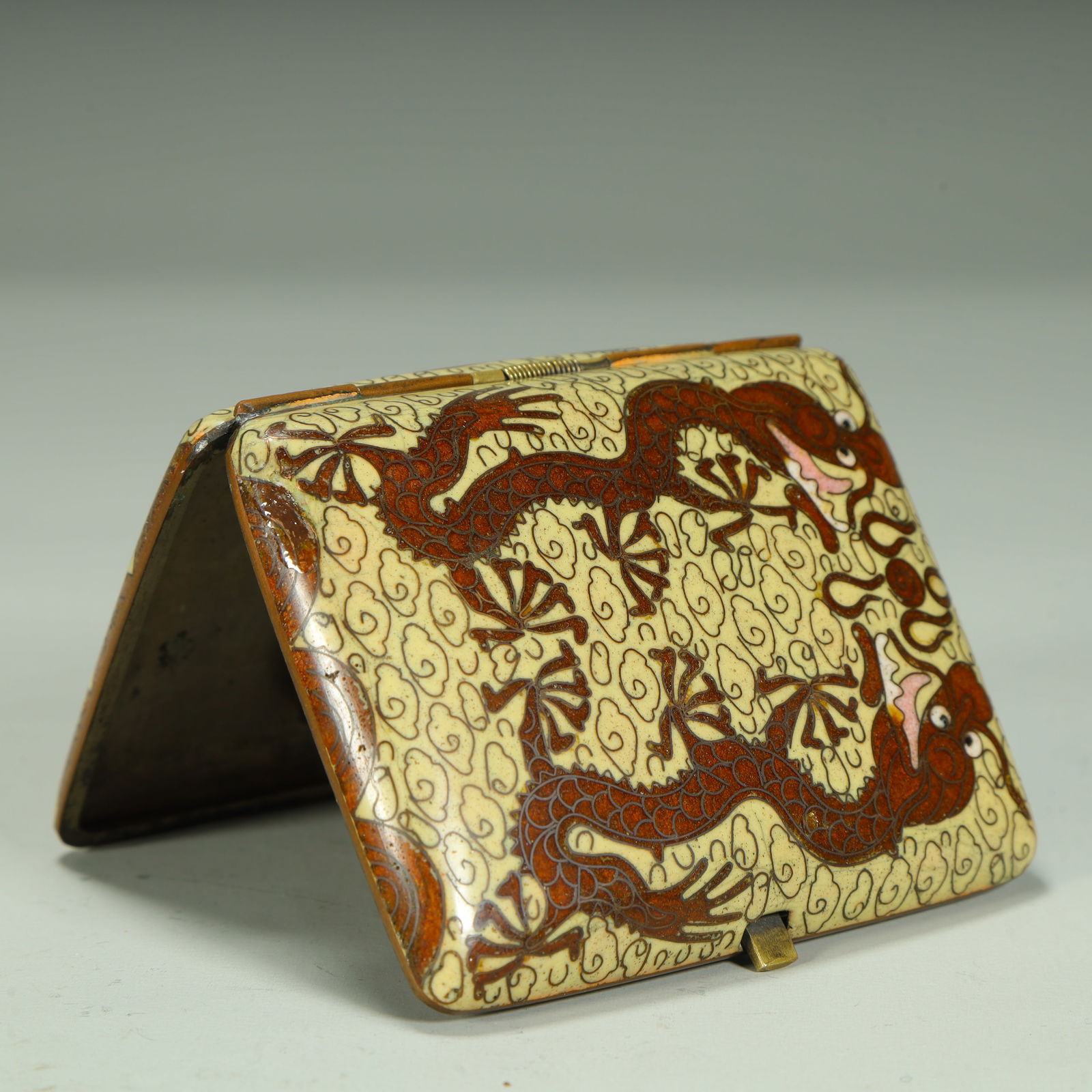 A copper tire cloisonné enamel yellow brown dragon pattern rectangular lid box - 5