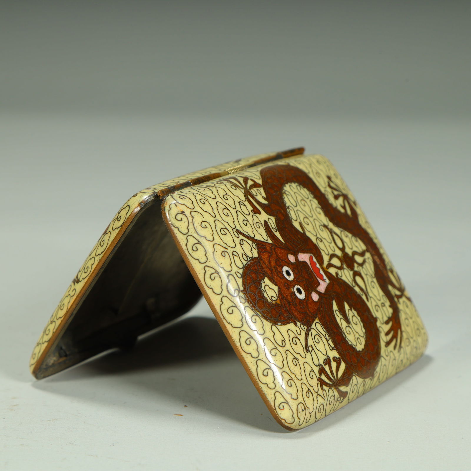 A copper tire cloisonné enamel yellow brown dragon pattern rectangular lid box - 6