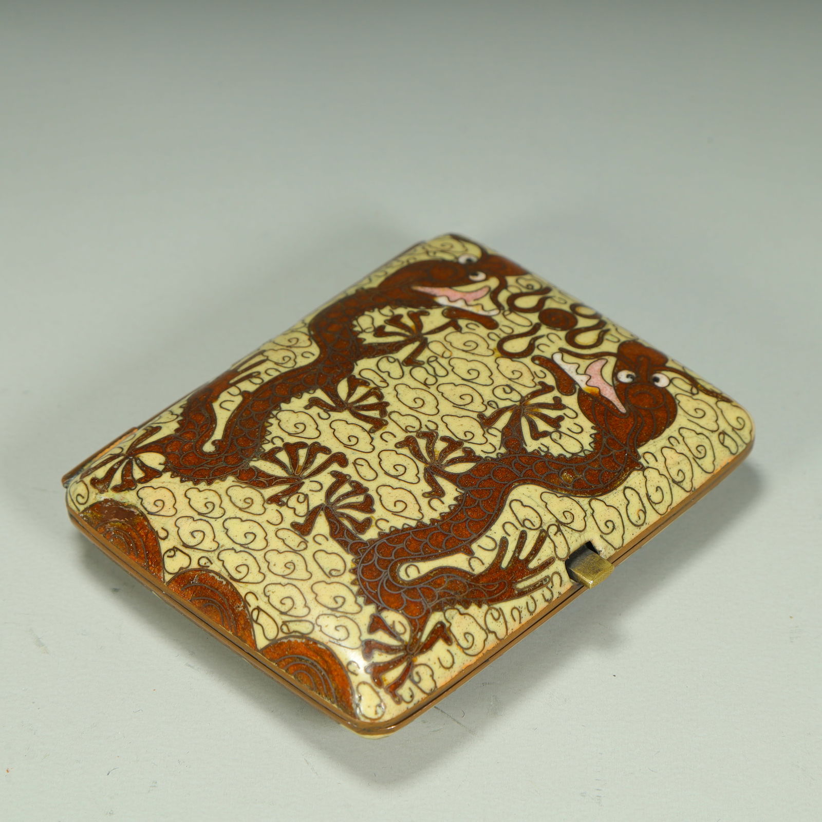 A copper tire cloisonné enamel yellow brown dragon pattern rectangular lid box - 7