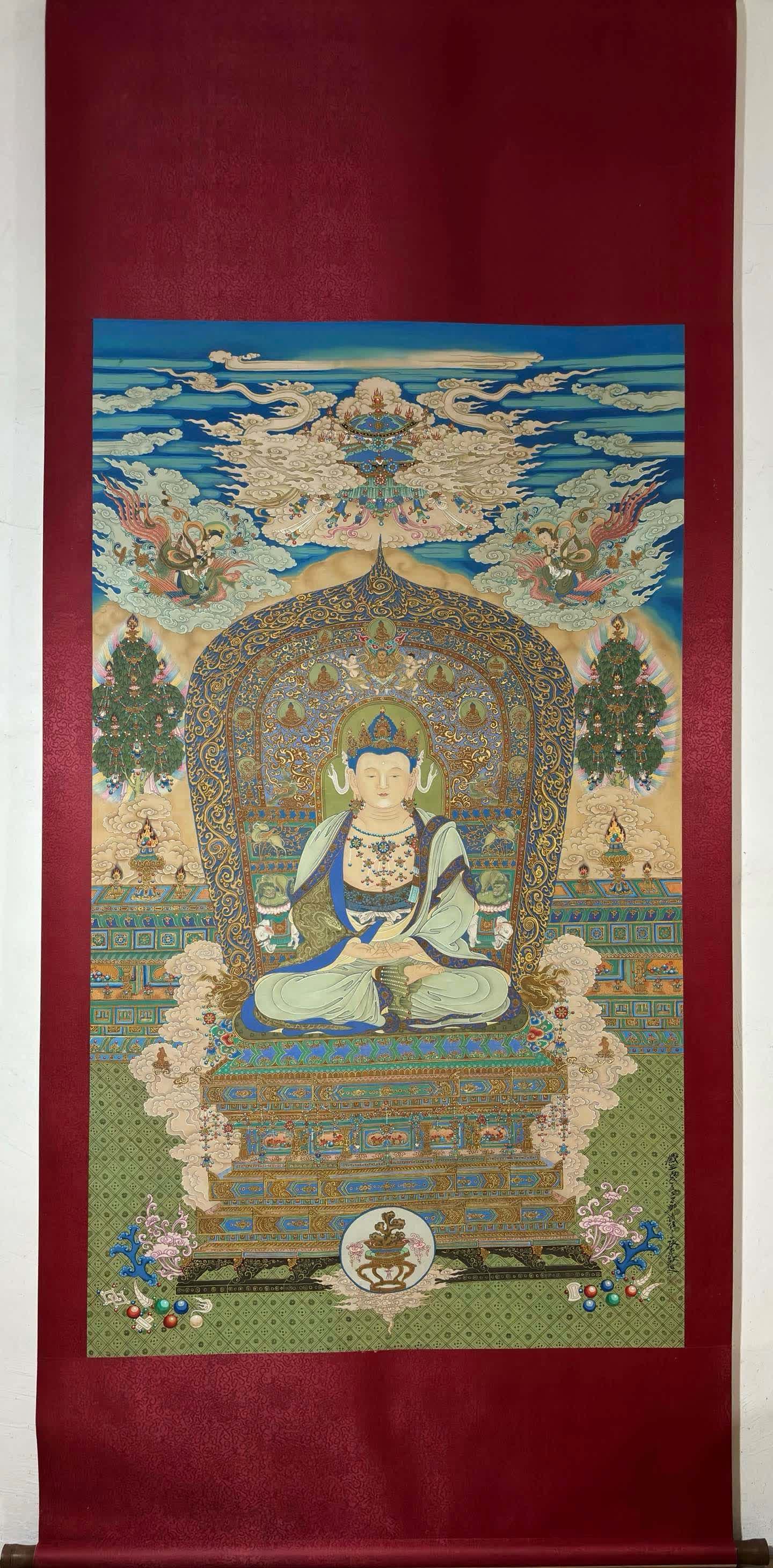 A picture of a large thousand Buddha statues: Zhang Daqian's Buddha statue picture SIZE: Painting core155.5x90cm (The Dimensions Of All Batches Are Manually Measured.If You Need More Detailed Information, Please Contact Our Customer Service Befor
